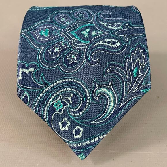 PIERRE CARDIN Navy Turquoise Paisley Silk Tie - Picture 1 of 5